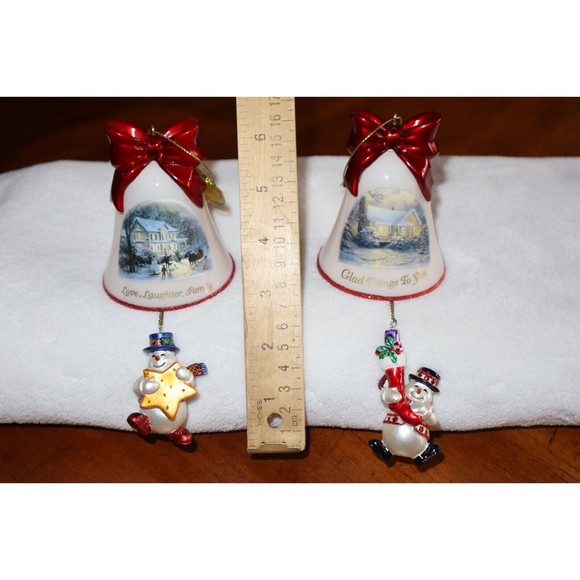 Thomas Kinkade Ringing in Holiday Christmas Bell Ornaments With Snowmen LOT#5 - Picture 2 of 13